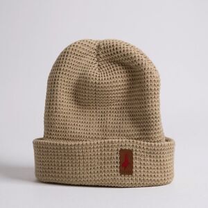 MAKERS MARK Waffle Knit Beanie Hat Cuffed Skully Tan Khaki Bourbon Whiskey